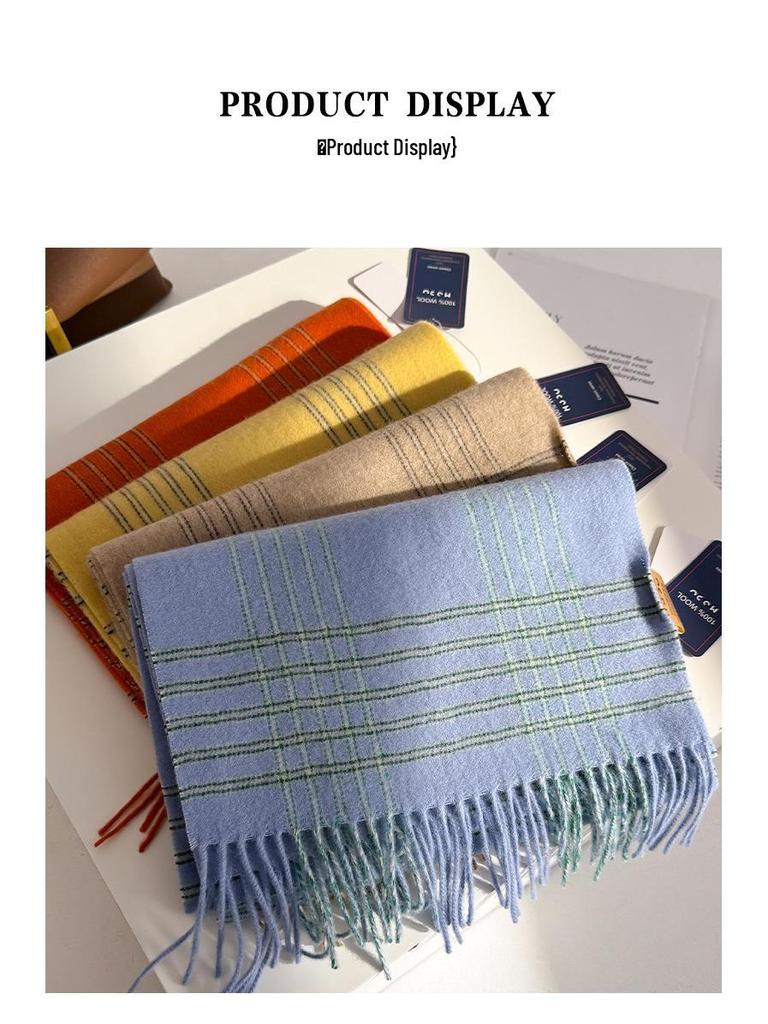 Bufanda de Mujer 100% Lana Pura - Invierno 2025 Cuadros con Borlas, Regalo Ideal para Cumpleaños, Navidad o Año Nuevo