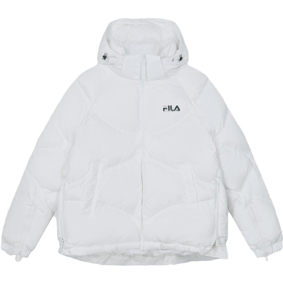 FILA Fw23 Down Jacket Fashion Simple Loose Warm Hooded Coat Women outerwear Standard-White F11W349923F-WT