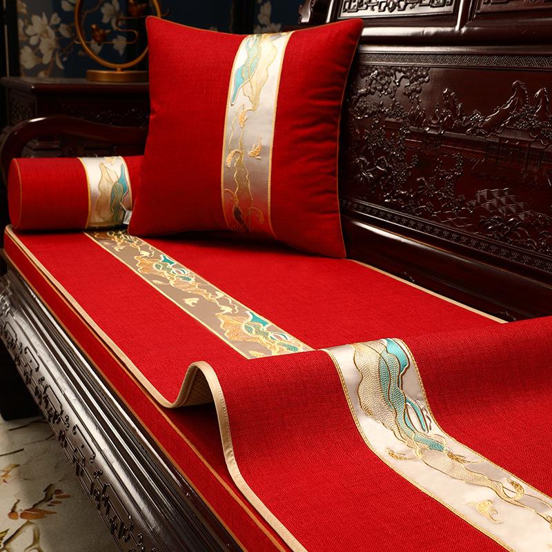 Mahogany Sofa Seat Cushion Embroidered Fabric Sofa Towel Non-Slip Chinese Solid Wood Sofa Cushion Cover Towel High-End Cover Cloth