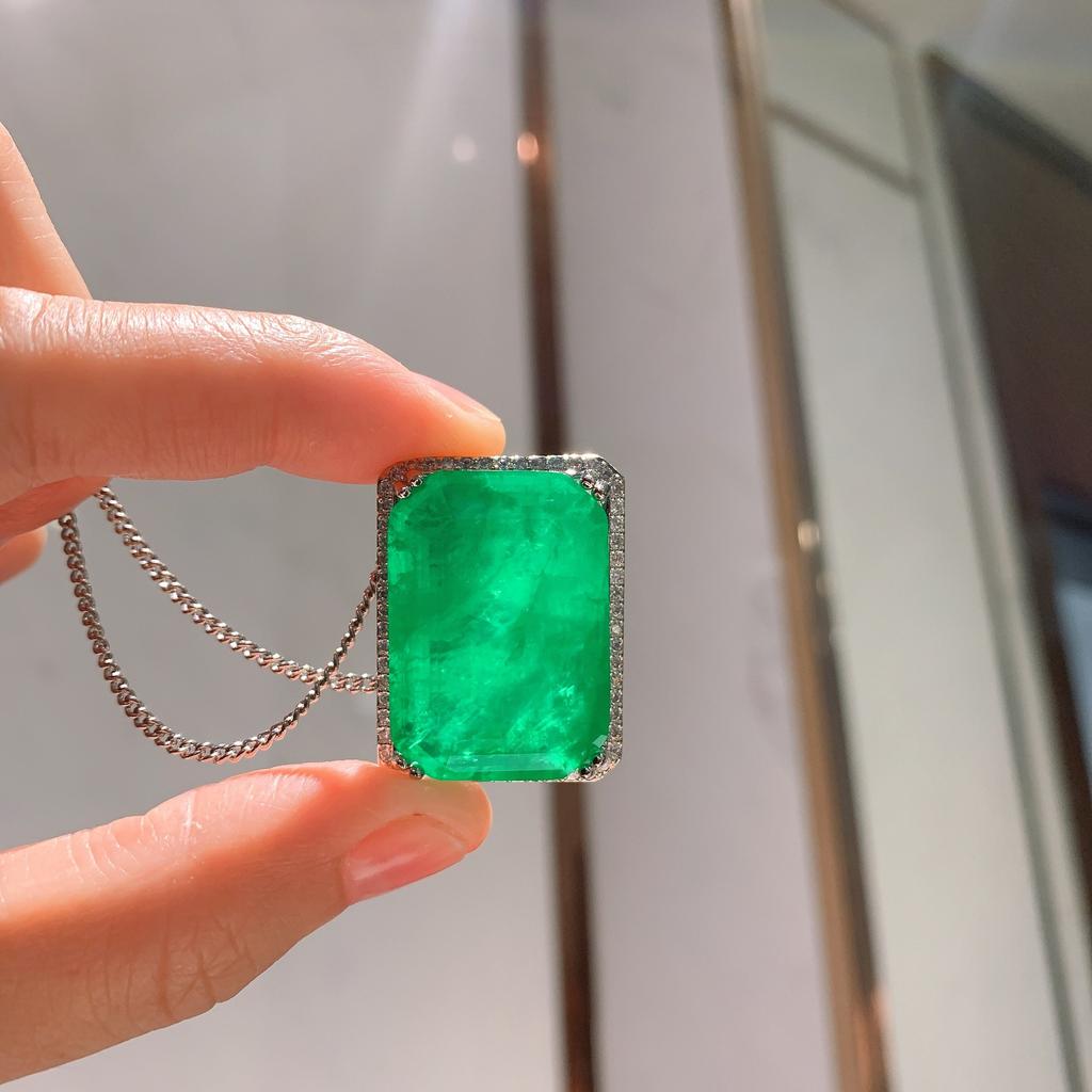 Jewelry Retro Style Diamond-Set Imitation Emerald Pendant Rectangular 20 * 28 Large Pendant Stud Earrings 9 * 12