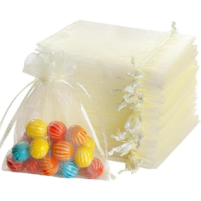 Hopttreely 100PCS Premium Sheer Organza Bags, White Wedding Favor Bags, 4x4.72 Jewelry Gift Bags for Party, Jewelry, Christmas, Festival, Bathroom