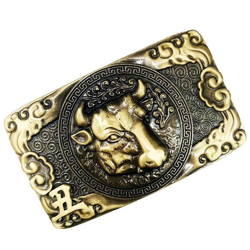 Zodiac Pure Copper Belt, Button Head Men's 3.8 Belt, Head Brass Solid Full Brass Belt Head Clip