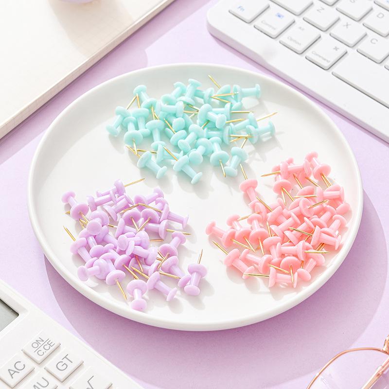 Macaroon-Color Stationery Set: Paper Clips, Stapler, Rubber Bands, Lined Notebooks, Thumbtacks, Push Pins, and Binder Clips.
