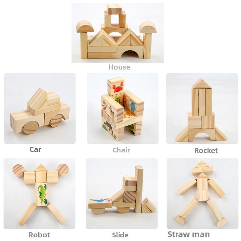 Large Wooden Particle Building Blocks Kids Educational Toddlers Recognize Stack