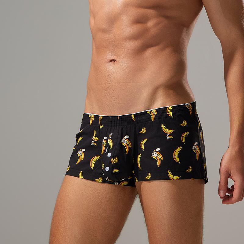 Calções de Cartoon Masculinos de Cintura Baixa Algodão Respirável Calças de Pijama para Casa Calções Finos Confortáveis Justos