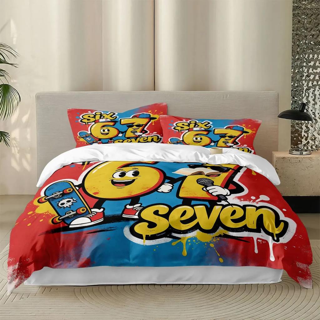 Cool Cartoon 3D Retro 67 Graffiti Bedding Set, Street Style Colorful Hip Hop Print Comforter Cover for Youth Bedroom Decoration