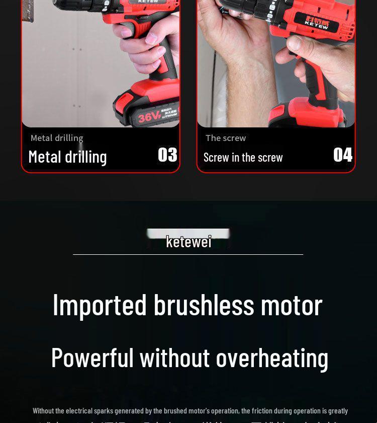 Cordless Double Speed Electric Drill with Rechargeable Lithium Battery and Impact Function