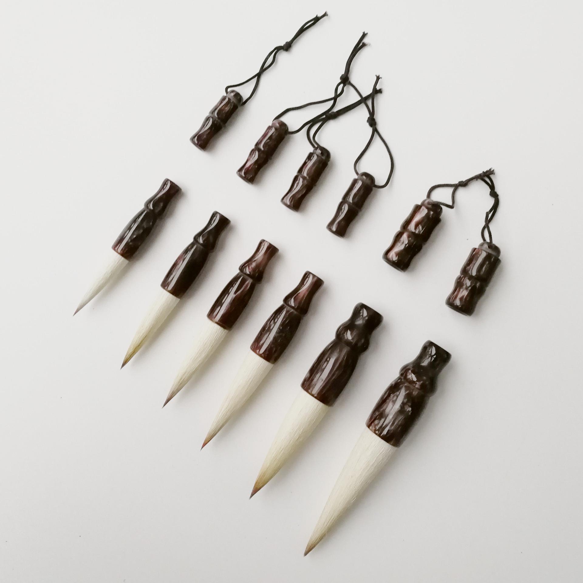 Rosewood Calligraphy Brush Set with Agate Holder and Bristle Accessories No. 6
