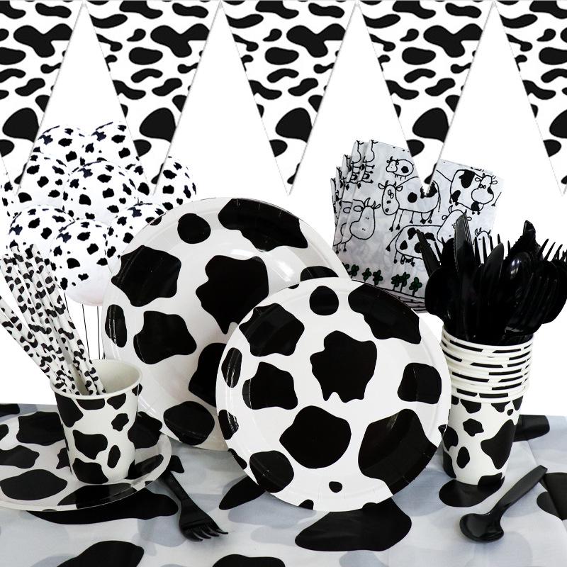 Cow Party Tableware Set: Plates, Cups, Napkins, Tablecloth & Bunting Decorations for Birthday Celebrations