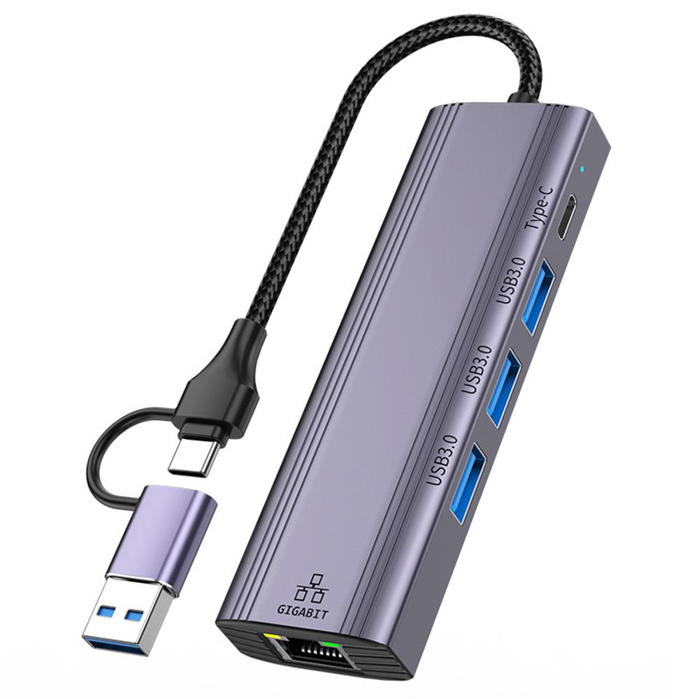 T513 Docking Station USB/Type-C To USB3.0x3+USB-C+Gigabit Laptop Adapter