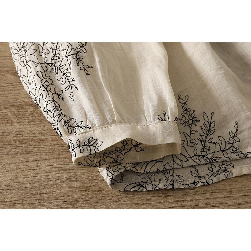 DIMANAF 2026 Women Plus Size New Summer Blouse Shirt Long Sleeve Casual Loose Lady Tops Shirts Linen Embroidery