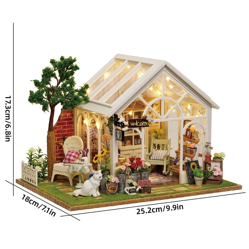 DIY Flower House Kit Wooden Mini Doll House 3D Puzzle Assembly Building Model Toys Home Bedroom With Furniture Christmas Gifts