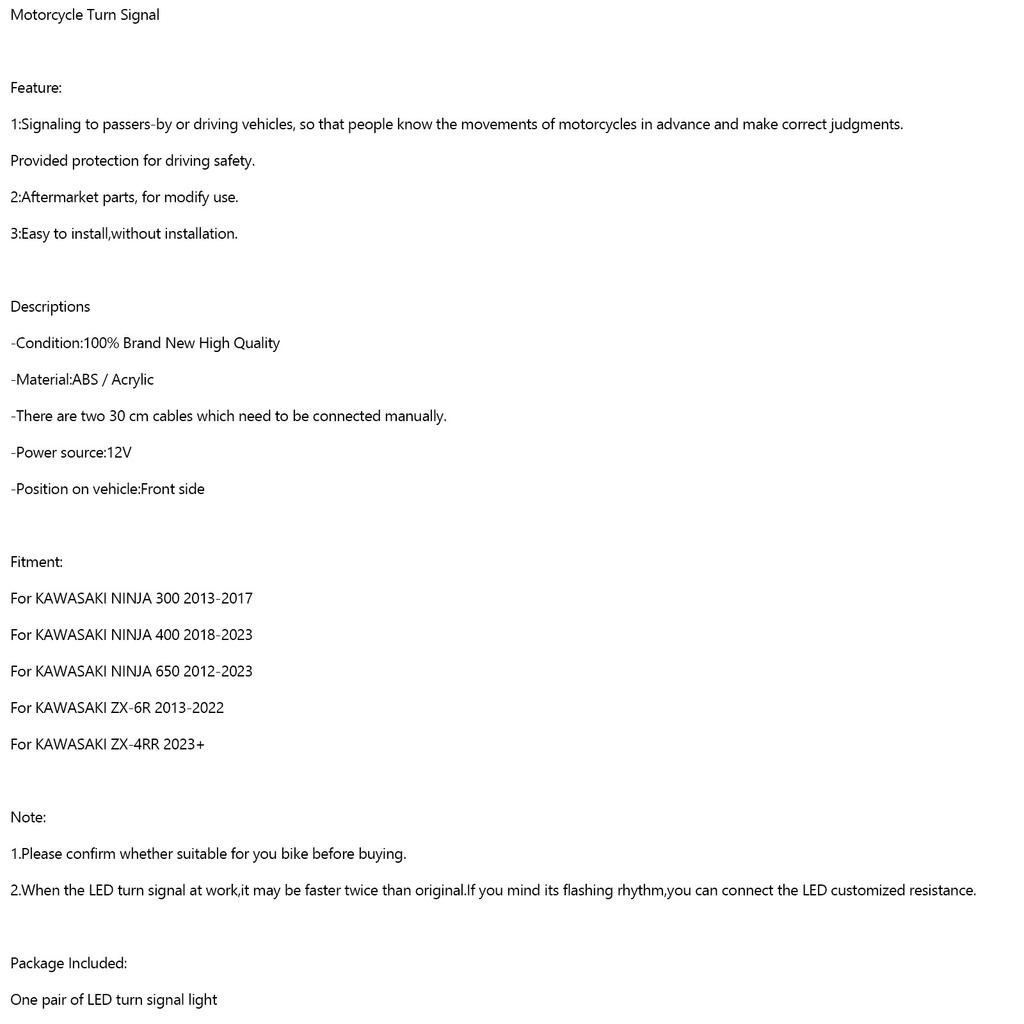 LED Front Turn Signal Light For Kawasaki NINJA 300 400 650 ZX-6R ZX-4RR 2013-2023 Black