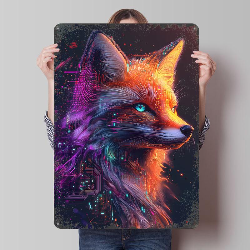

Cyber Fox Neon Circuit Metal Poster Customized Wall Art Retro Vintage Tinplate Signs for Aesthetic Room Decor Men Coffee Bar 7.9x11.8In(20x30cm)