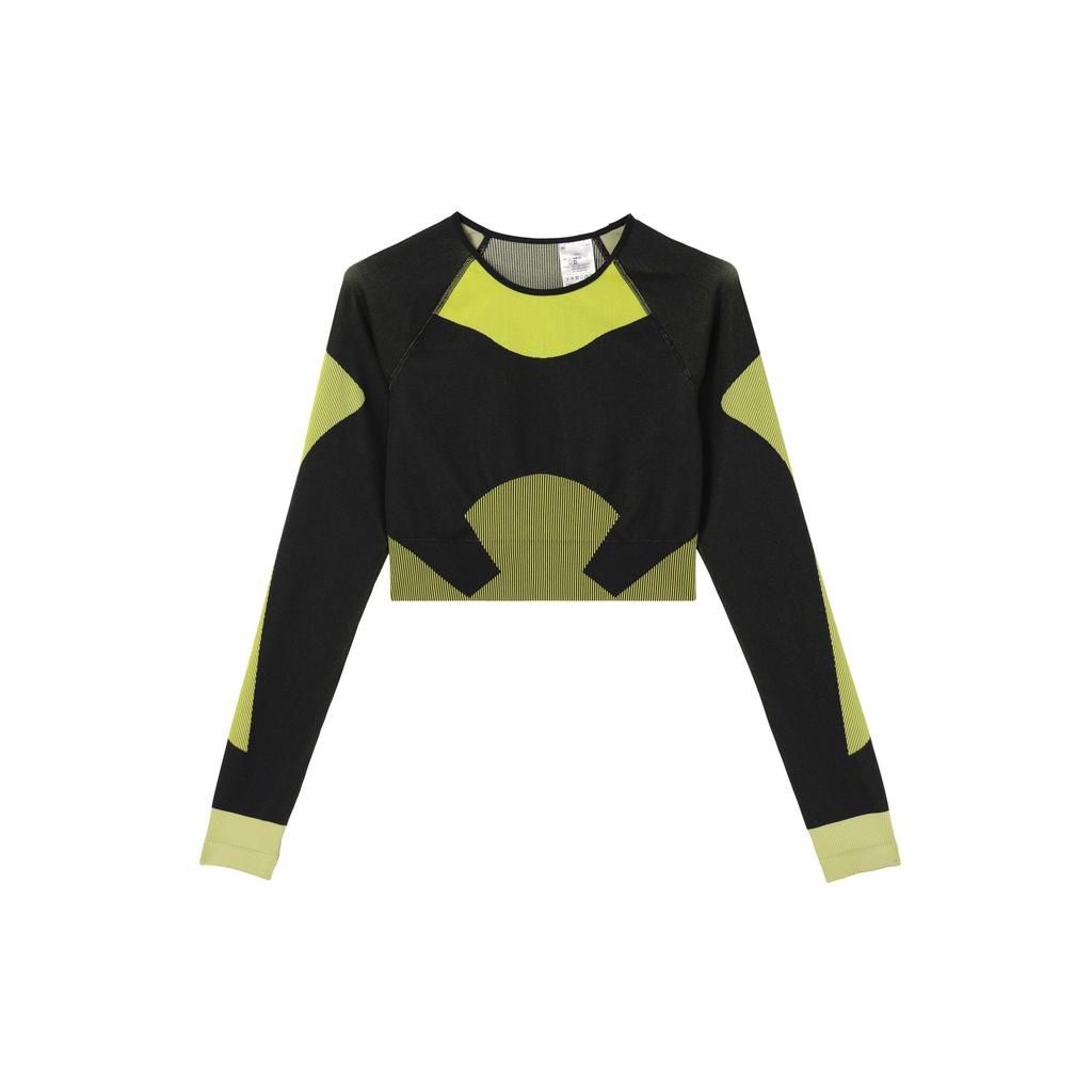 adidas Von Stella McCartney Truestrength Nahtloses Langarm Crop Top Schwarz Gelb Damen HN2882