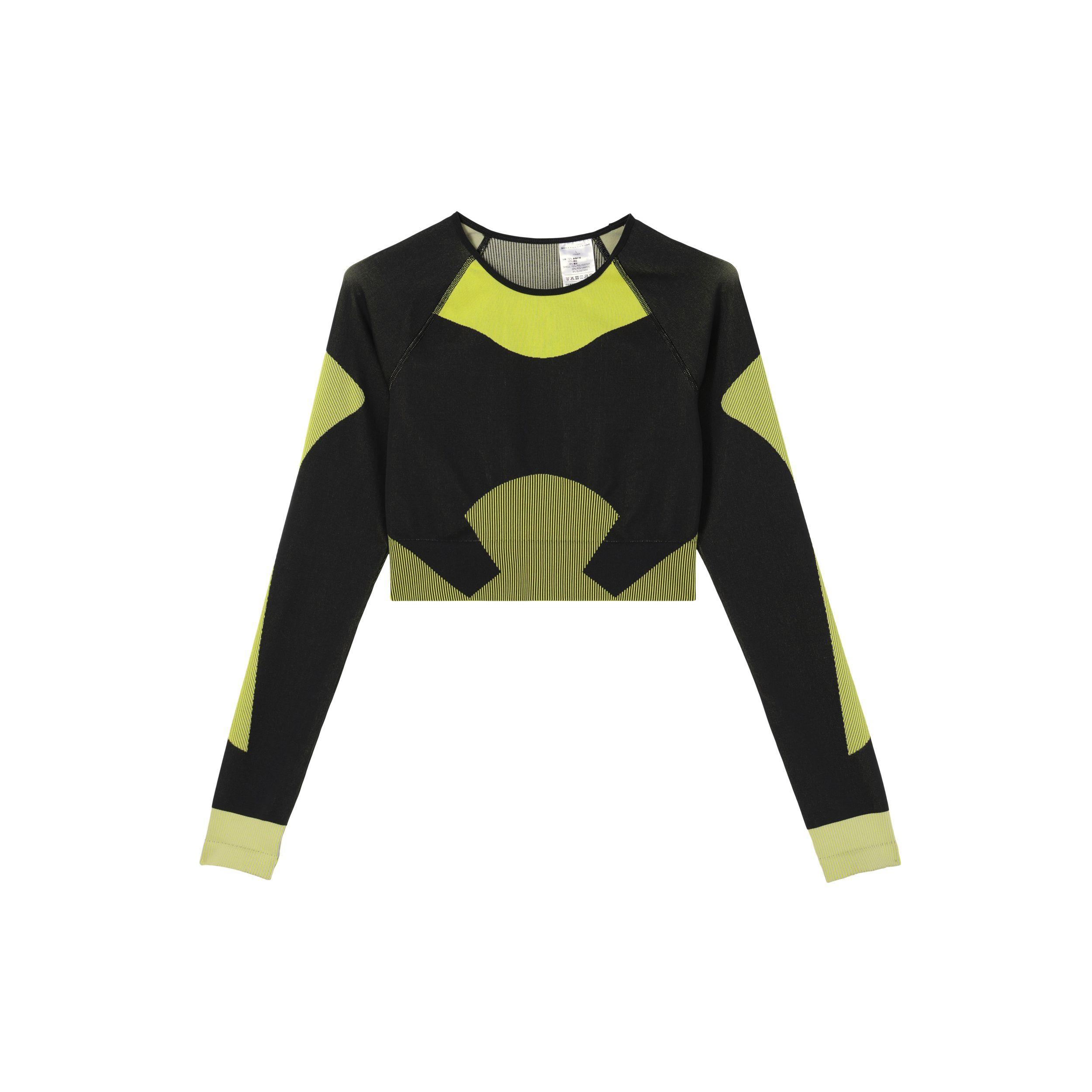 

adidas by Stella McCartney Women s TrueStrength Seamless Knit Cropped Long-Sleeve Top Black/Yellow Women HN2882 XXL