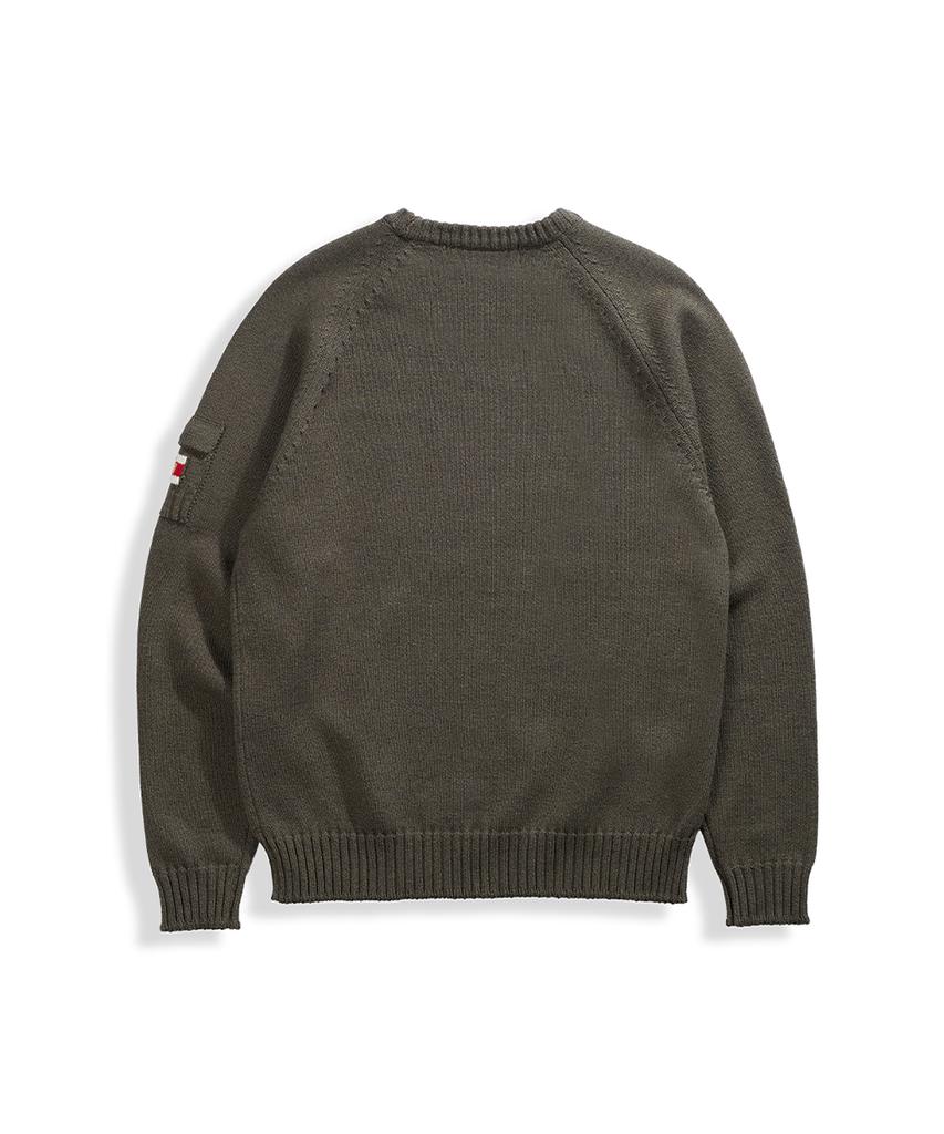 Geonjiulleunseu Cotton Raglan Pocket Sweater - Dark Khaki
