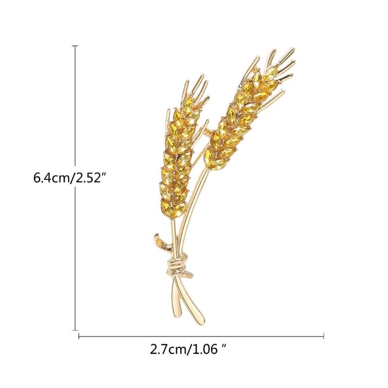Minimalist Wheat Ear Lapel Brooch Unique Wheat Brooch Blue/Yellow/Pink Color Crystal Pins for Parties Dates Daily Wear