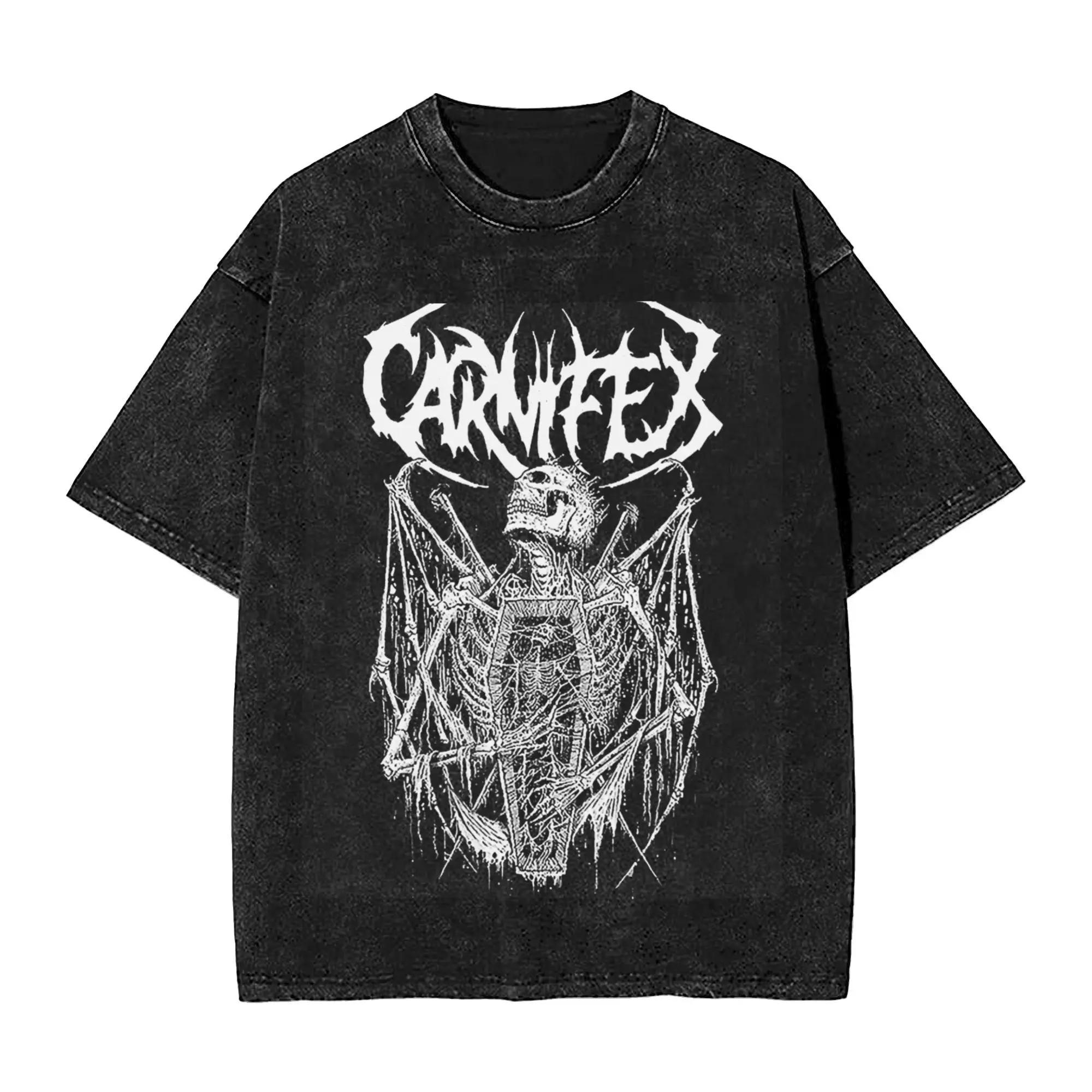 Retro Carnifex Band Washed T Shirt Fashion Harajuku Men Women Hiphop Tee T-Shirts Cotton S разноцветный