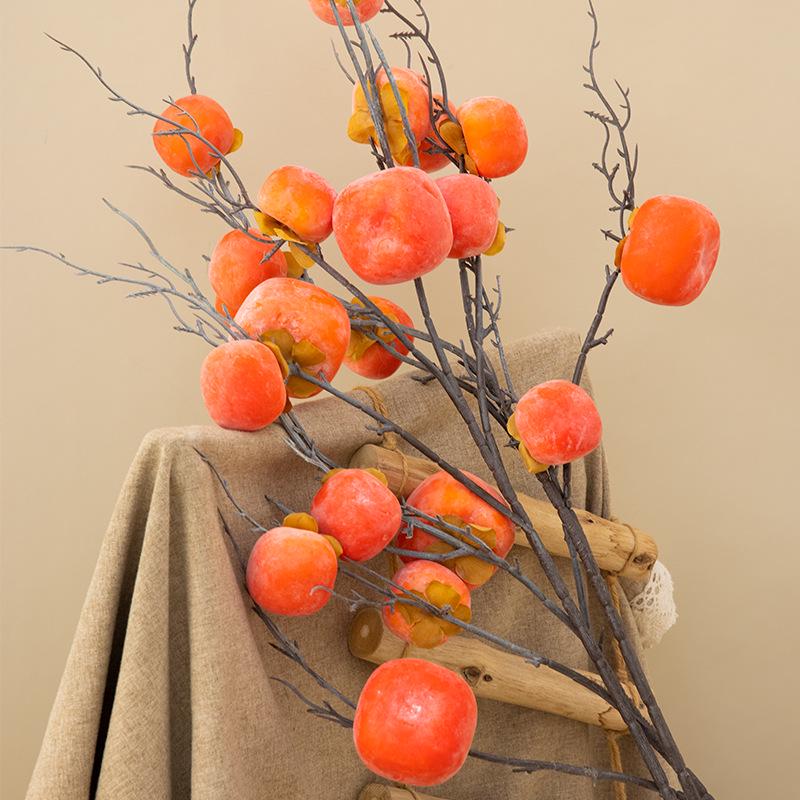 Dried Flower Arrangement with Artificial Persimmon, Pomegranate, and Ruyi Branches for Living Room Decor