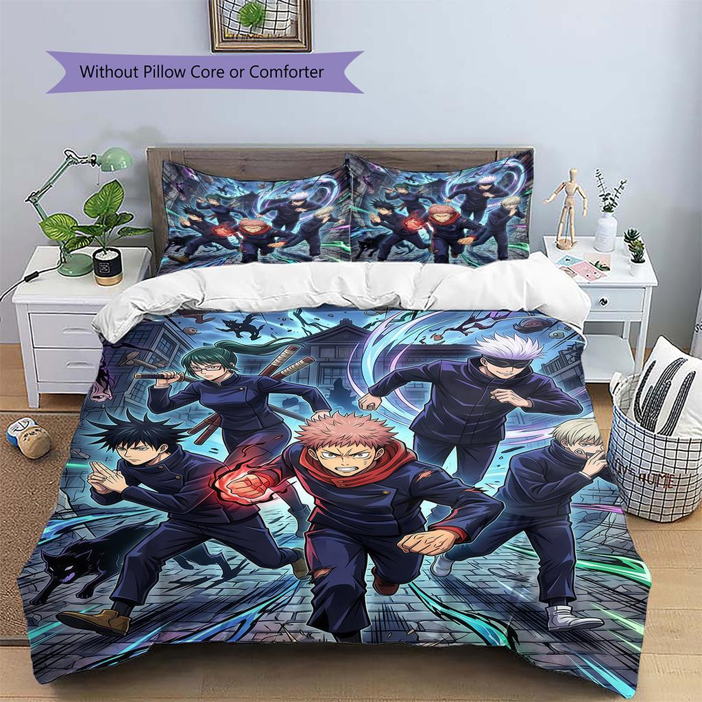 Set Copripiumino Trapuntato con Fantasia Scura Jujutsu Kaisen Decorazione per la Casa Regalo (1 * copripiumino + 2 * federe senza imbottitura)