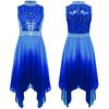 Girls Liturgical Dance Dress - Sleeveless Mock Neck Tunic with Asymmetrical Hem & Shiny Sequins for Worship Performance