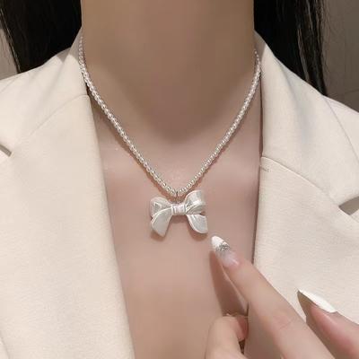 JMXD-popular Fashion Cold Wind Bow Bead Necklace Neck Chain Versatile Collarbone Chain Necklace