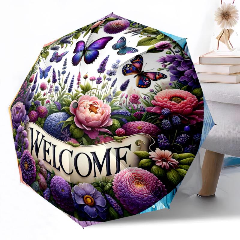 1pc Floral Harmony In Red Portable Automatic Umbrella Elegant Collapsible Folding Umbrella with 8 Ribs Durable Plastic Iron Perfect Birthday Gift Y12