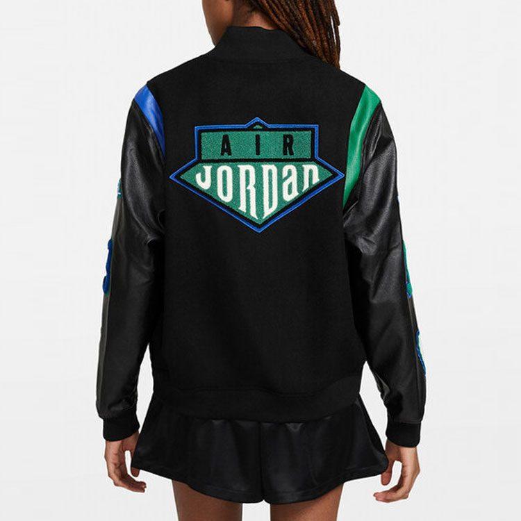 Jordan X Aleali May Varsity Jacket Asia Sizing Black Game Royal Pine Green DC2435-010