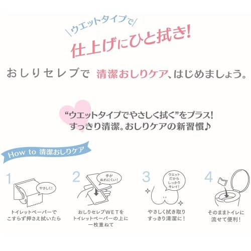 Nepia Oshiri Celeb WET Cleansers for Outings, 3-Pack (12 Sheets x 3) Flushable, Medicated, Keeps Skin Clean, Prevents Skin Irritation, Wet Type, Clean