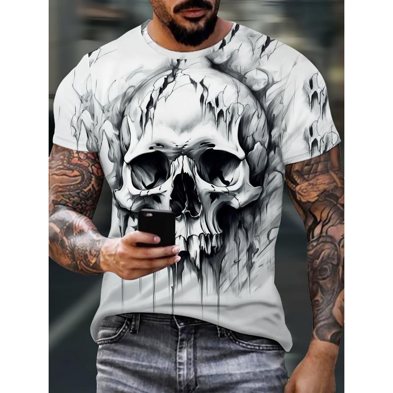 Vintage Skull Print T-Shirt for Men Retro O-Neck Short Sleeve Tee Summer Casual Harajuku Halloween