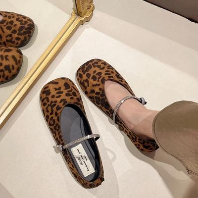Mode 2024 Neue Damenschuhe Luxus Ballerinas Damen Eckige Zehenpartie Leopard Flache Mary Janes Damenmode Glänzende Schnalle Riemen Slipper