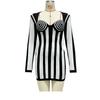 New black and white vertical striped bandage dress high street elegant fashion design party dress dress