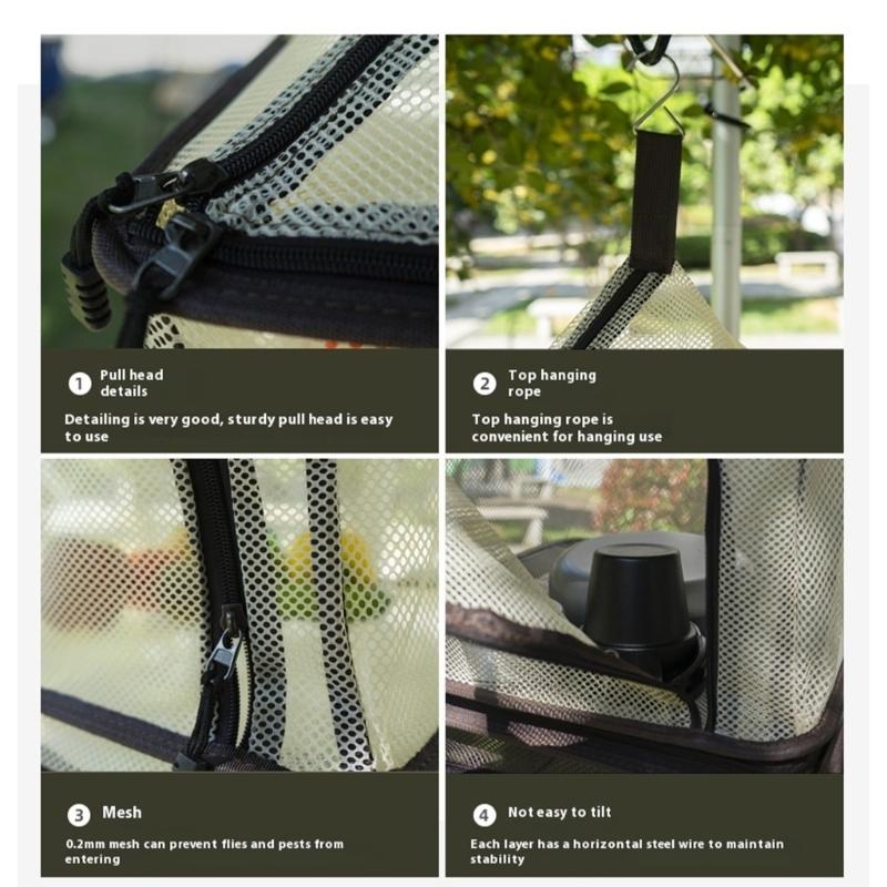 Square Multifunctional Hanging Drying Net Foldable 4 Layer Dishware Organizers For Kitchen & Travel
