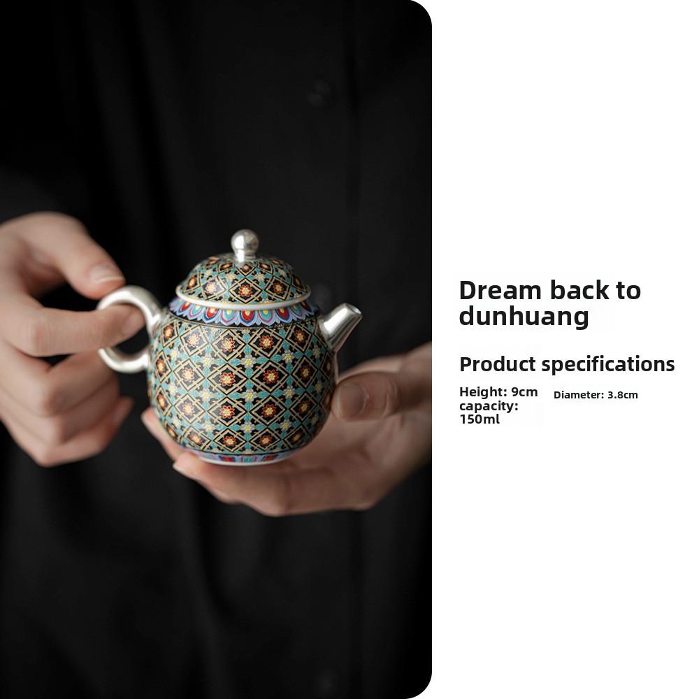 Dunhuang Ceramic Teapot Silver Gilded Kungfu Tea Set Ancient Style Home Brewing Purple Clay Pot Gift For Tea Lovers