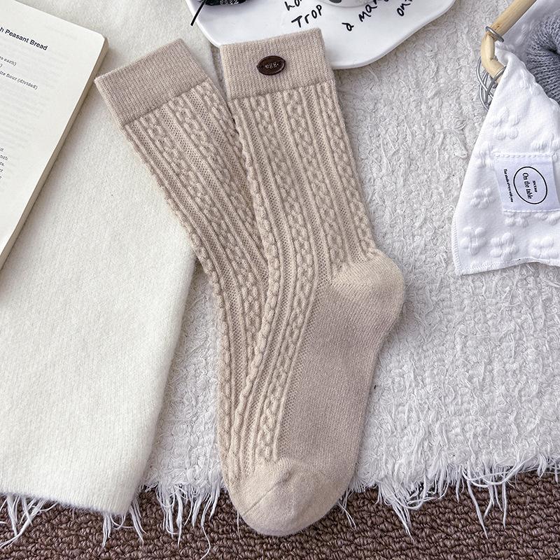 Wool Socks Children'S Warm Fleece Medium Tube Socks Season Warm Fleece Thickened Egg Button Twist Stacking Socks Women