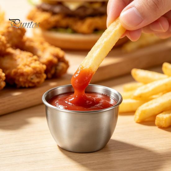 Reusable Dressing Containers for Work Stainless Steel Sauce Cup with Silicone Lid, Small Easy Clean Kids Condiment Container, Dipping Bowl Travel And