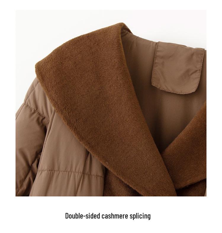 Extra Long Over-the-Knee Down and Wool Coat with Belt and Large Lapel for Autumn & Winter YJ1393