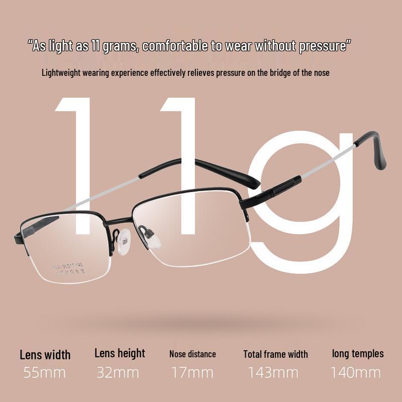 Ultralight Men's Business Titanium Semi-Rimless Eyeglass Frame for Prescription Glasses