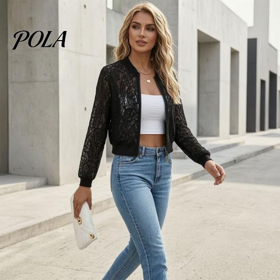 Lace Cutout Sleeves Jacket Women's Floral Jacket, Sexy See Through Long Lightweight Women Sleeve Crop Coat, Zip-Up Sheer Outerwear Spring for