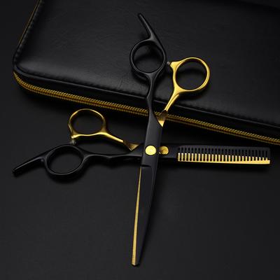 Professional Steel 6 Inch Black Gold Hair Cutting Scissors Haircut Thinning Barber Cut Shears Tools Hairdresser Scissors
