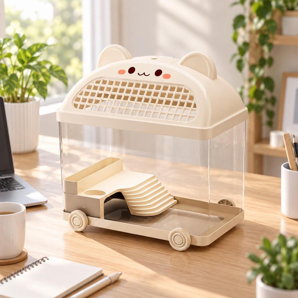 CatShaped Pet Enclosure Ventilated Transparent tank with Wheels Enclosed Raised