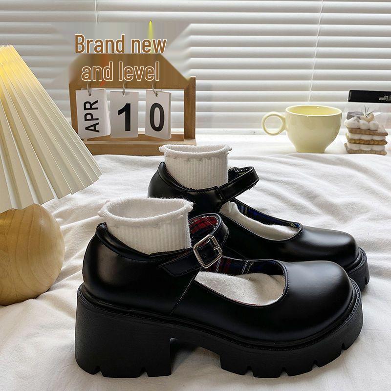Women's Retro British-Style Mary Jane Loafers with Thick Soles and Height Boost - Japanese Spring/Summer Trend.
