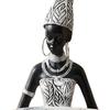 African Woman Holding Leaf Bowl Resin Statue Tribal Kneeling Figurine Jewelry Tray Desktop Decorative Snack Holder for Home Shelf Decor