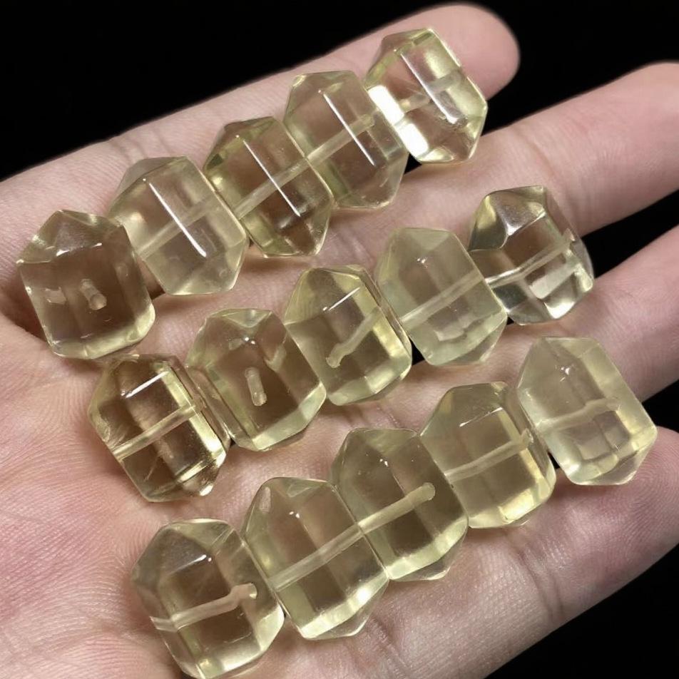 Natural Lemon Yellow Citrine Double Point Bead Bracelet - Hexagonal Column Jewelry Accessory