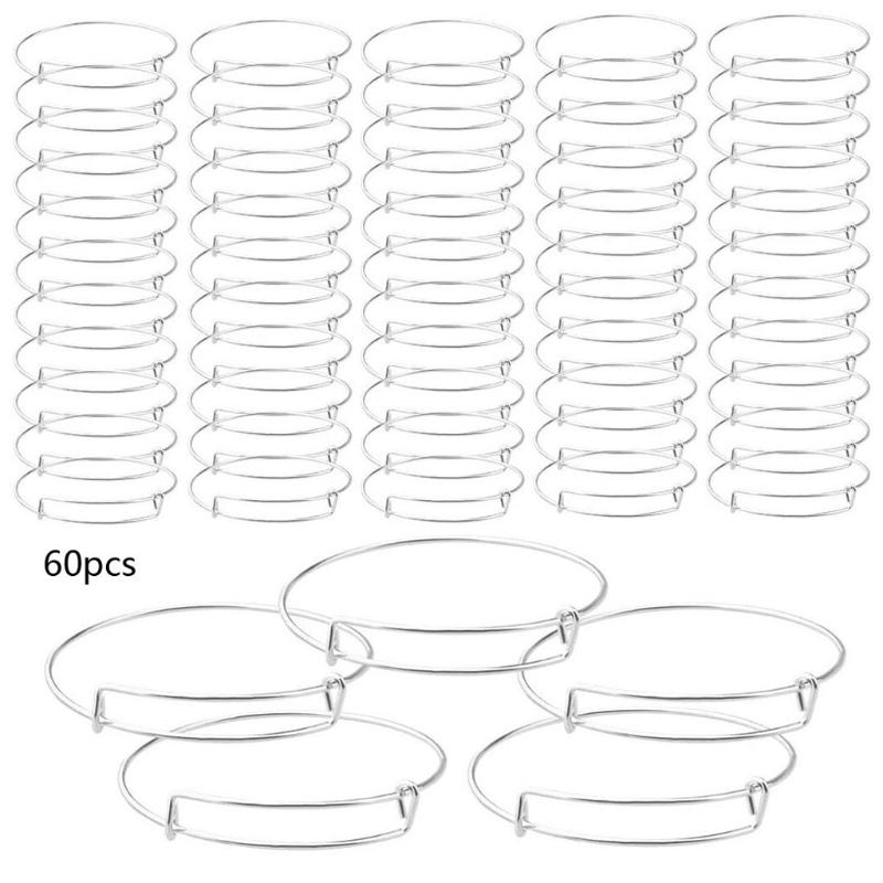 60 Pcs DIY Expandable Bangle Bracelets Adjustable Wire Bracelets Blank Beading Pendants Bangles for DIY Jewelry Making 1