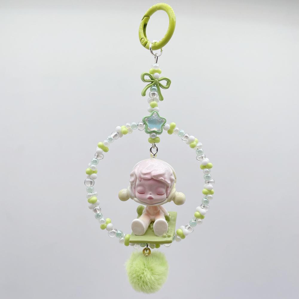 Colorful Granule Car Pendant & Phone Chain with Peanut Bead Keychain Accessories Peanut Bead Car Hanging Keychain
