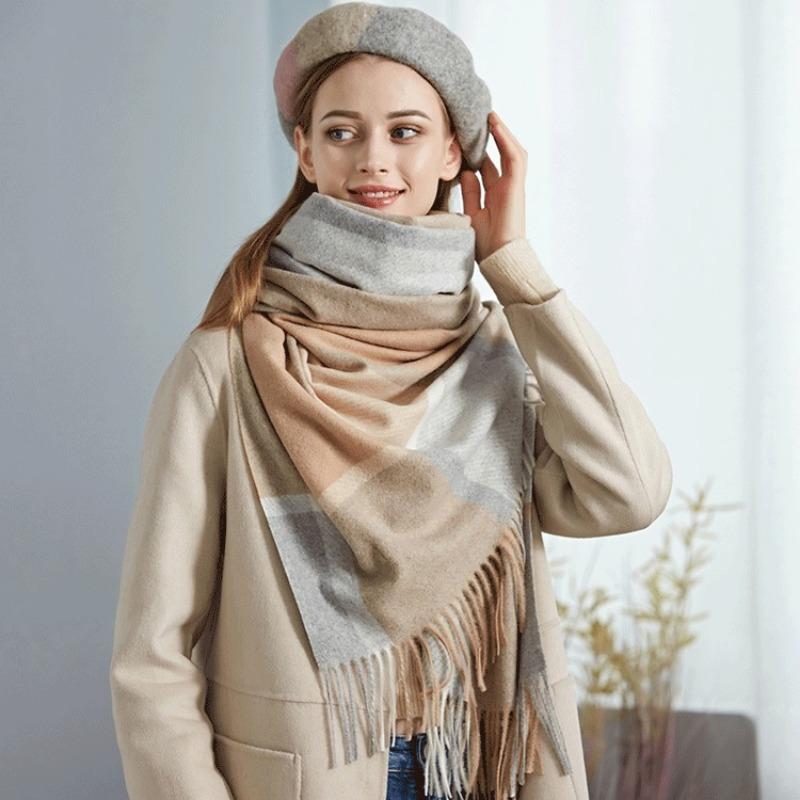 Warm Wool Scarf for Women Winter Plaid Design Soft Wear Open Scarves Female High Quality