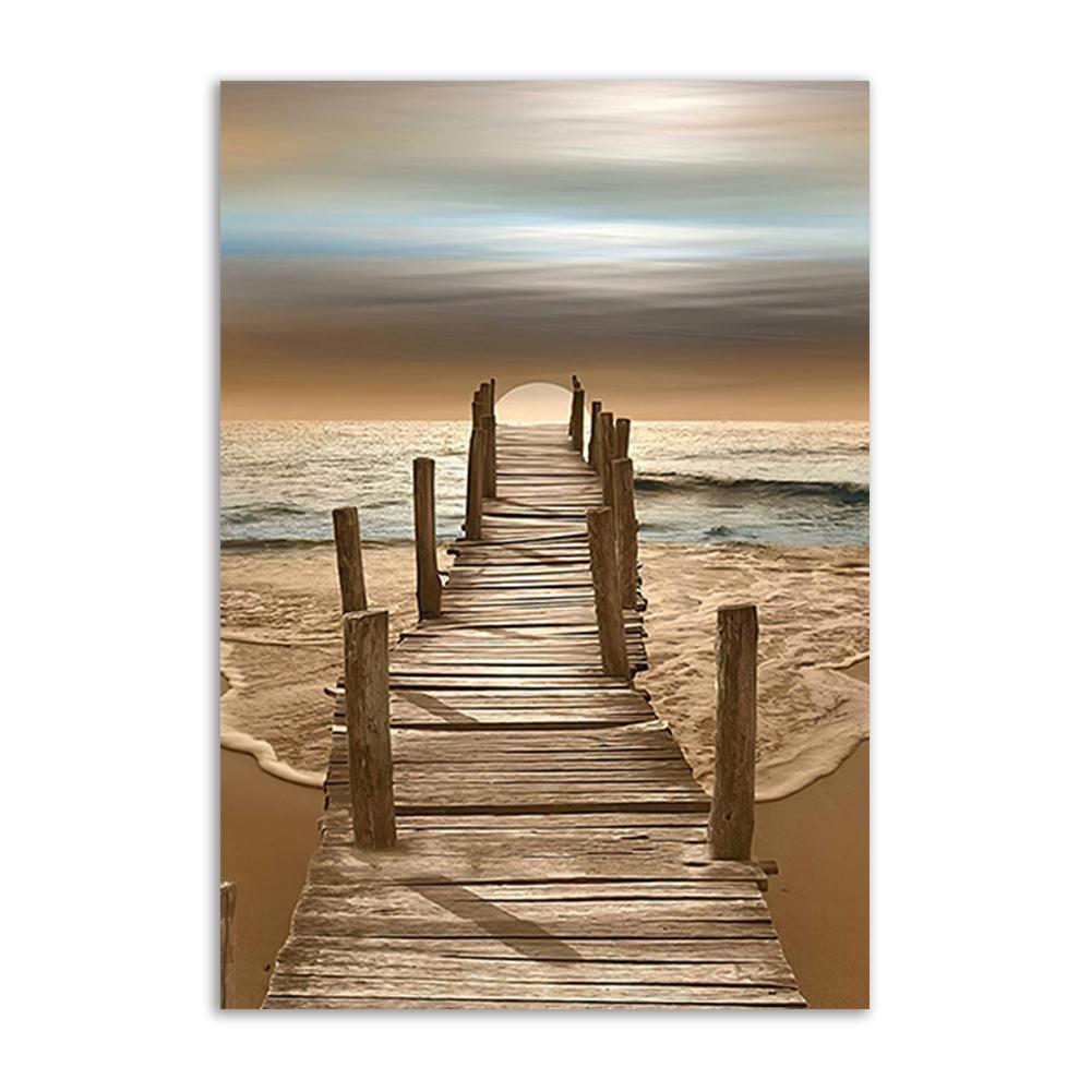 Meer Landschaft Wand Kunstdruck Brücke Holz Wand Poster Heu Leinwand Malerei Boot Nordic Wand Bild für Wohnzimmer Dekor Malerei