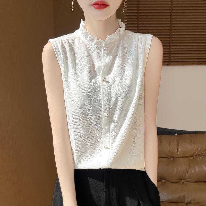 

2024 Осень/Зима Мерсеризованный Вельвет Женский Трикотажный Топ Без Рукавов с Воротником-Жабо M